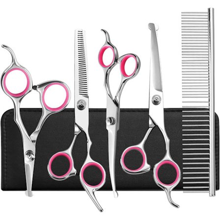 Koiran trimmaussakset, 5-osainen ammattimainen ruostumattomasta teräksestä valmistettu koiran sakset -setti ohennussaksilla kaikkien koirien ja 