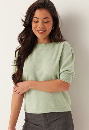 VILA - Viril 2/4 SLEEVE O-NECK KNIT T - Smoke Green Detail:LIGHT MELANGE - Kläder - - Bubbleroom