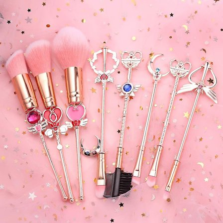 Sailor Moon Makeup Brushes Set - 8pcs Kosmetisk Makeup Brush Set Professionellt Verktyg Kit Set Rosa Dragsko Väska Ingår