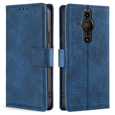 Krokotiilin Nahkainen Läppäkotelo For Sony Xperia Pro-I - Sininen Blue