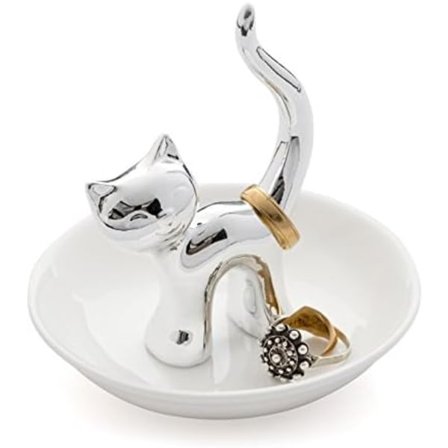 Keramisk Gatto ringholder. Brett for ringer og smykker. i keramikk. i form av en cha
