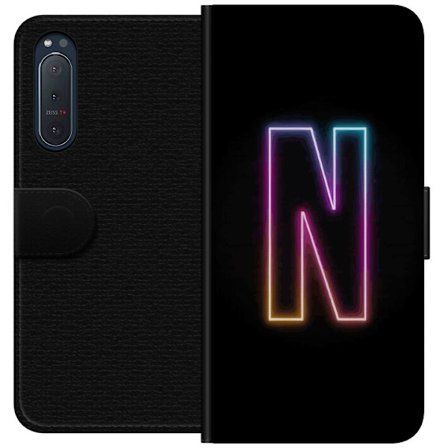 Kompatibel Tegnebogsetui til Sony Sony Xperia 5 II Minimalistisk neonbogstav N i farveskiftende lys mod sort baggrund