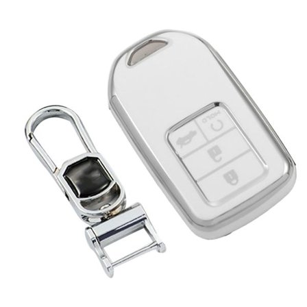 Auton avaimenperän suojus TPU-suojakuori Honda Civic CRV Avancier XRV Crider Fit 4 avaimelle, hopeareunainen valkoinen