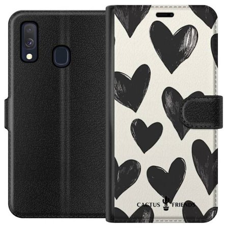 Kompatibel Tegnebogsetui til Samsung Samsung Galaxy A40 Cactus and Friends - Bold Black Love Pattern