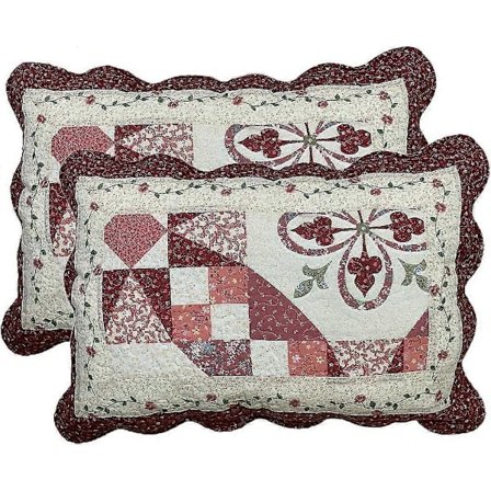 2-delars Boho Bomulls Quiltade Örngott Blomstertryckt Patchwork Örngott Set, Standardstorlek (606 Röd, 50x70 cm)