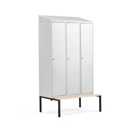 Kleiderspind CLASSIC mit Sitzbank, 3 Module, 2290 x 1200 x 550 mm, grau