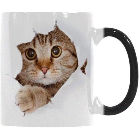 Varmefølsom Krus, Sjov Kat Varmefølsom Keramisk Kaffekop, 33 cl Farveskiftende Kaffekrus, Sødt Julegave Krus