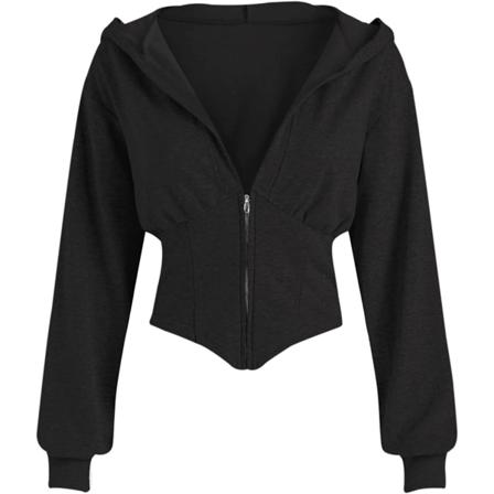 Kvinnor Halv Dragkedja Korsett Beskuren Tröja Hoodie Solid Deep Black XL