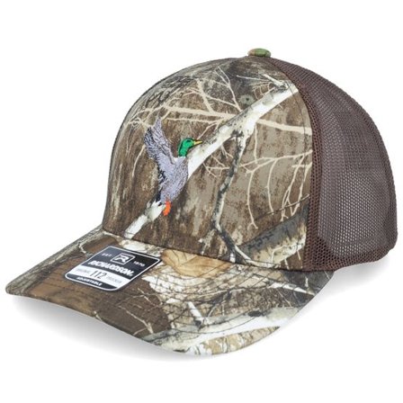 Wild Spirit - Camo trucker Keps - Mallard Duck Embroidery Realtree Edge/Brown A-Frame Trucker @ Hatstore