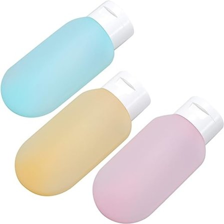 3-pack, 60 ml reseflaskor och behållare, återfyllningsbart klämset med påse (blå/gul/rosa)
