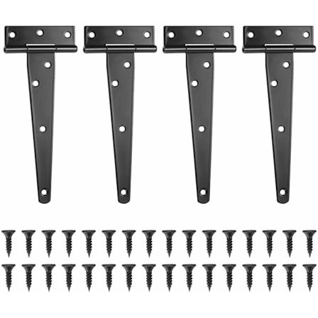Sett med 4 T-hengsler - Svart låveport hengsel - Dørhengsler - Rustfritt stål flat hengsel for porter - Hageboder KLB
