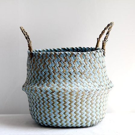 Blå Håndlaget Flettet Oppbevaringskurv Sammenleggbar