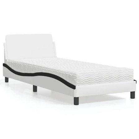 Bed with Mattress "Dover" White and Black 90x200 cm Faux Leather