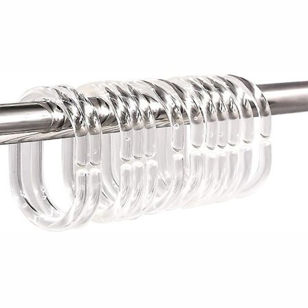 12 st transparenta gardinringar, duschringar i plast, C-formade duschdraperiringar
