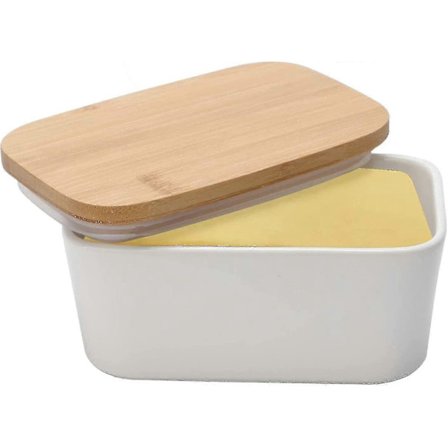 Porselen Smørboks Med Lopp 600ml Tett Smørboks Holder For Benkeplate Kortfattet Boks Smørbeholder Med Avtakbar Silikon