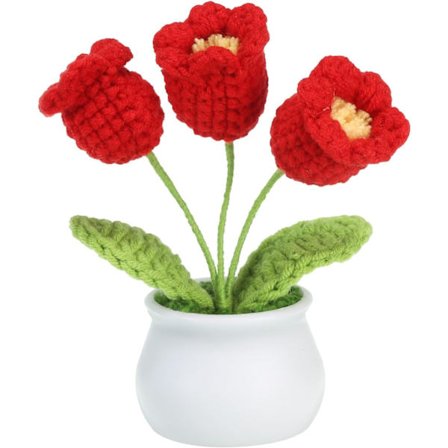 Håndlavet Hæklet Liljekonval, Strikkede Kunstige Blomster i Potte til Lærerdag, Bryllupsdekoration, Hjemme- og Kontorbordsdekoration