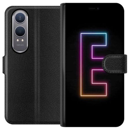 Kompatibelt Plånboksfodral till OnePlus OnePlus Nord CE4 Lite Minimalistisk neonbokstav E i lysande färger mot mörk bakgrund i modern och stilren d