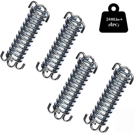 4-pack spännfjädrar för campingtält, solsegel, markis, D-segelmarkis, rostfritt stål fästmaterial, spännfjädrar för säker montering.