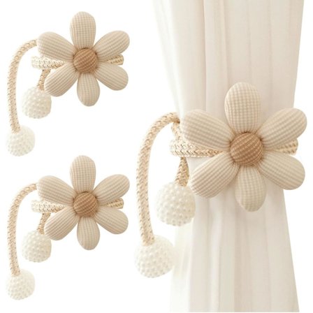 Pakke med tegneserie blomster gardinbånd med perlekule for barn Søte blomster gardinbånd Gardinspenne for barneromsdekorasjon