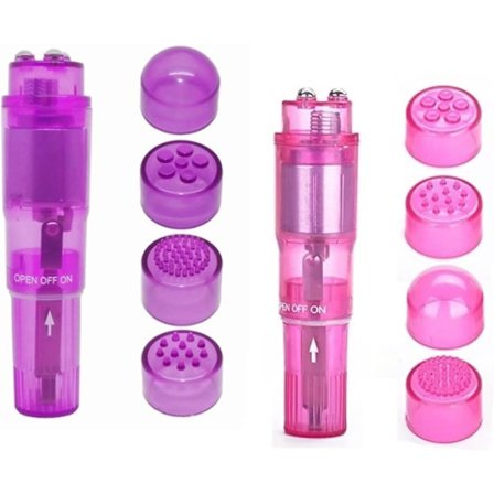 2 stk. Lille Mini Vibrerende Massager Håndholdt Bærbart Værktøj til Kvinder med 4 Hoveder Lomme Pen til Ansigt, Nakke, Hoved, Ryg og Skulder Lilla 