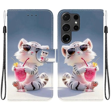 Til Samsung Galaxy S25 Ultra Deksel med Mønstertrykk, Fallsikker Lær Flip Lommebok Telefondeksel med Snor