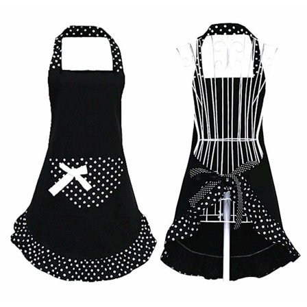 Sød Pige Sløjfe Sjovt Forklæde til Kvinder, Køkken og Spisning, Kageforklæde til Kvinder med Lommer (Sort)