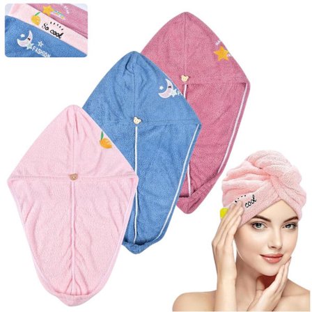 3-pakke mikrofiberhåndklæder til hår, hurtigabsorberende, velegnet til langt hår, forebygger krus og har et knudedesign.