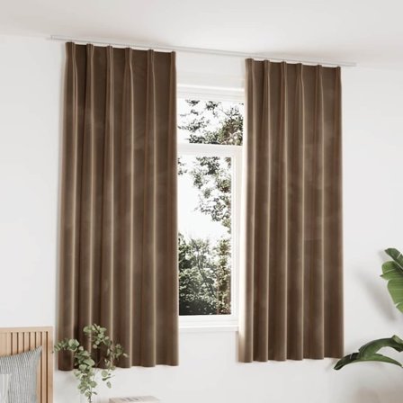 vidaXL Mörkläggningsgardiner 2 st m. krokar sammet beige 140x175 cm
