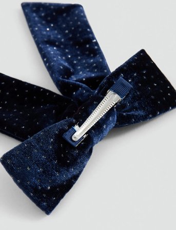 Mango Velvet Bow Hairclip - Navy - ONE SIZE