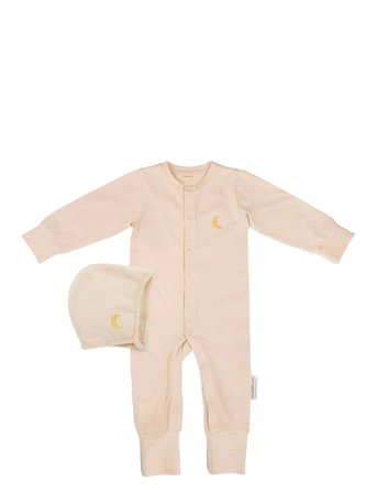 Moonboon Sleep Suit & Bonnet Giftbox, 6-9 M. - Beige - 74 CM