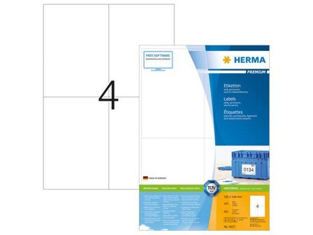Herma Premium - Papir - matt - permanent selv-adhesiv - hvit - A6 (105 x 148 mm) 800 etikett(er) (200 ark x 4) laminerte etiketter