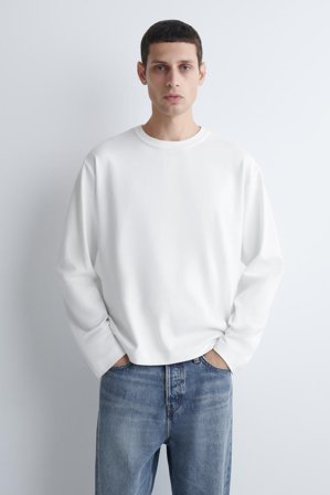 COS Men's Relaxed Jersey Interlock Long Sleeve T-Shirt in White