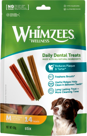 Whimzees - Stix Dental Dog Treat Bag Medium 14 stk. - Hund - Hundegodbiter & tyggebein - Dental tyggebein & tanntyggebein - ZOO.no