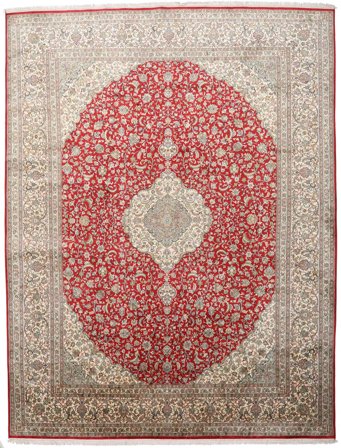 Tapis D'orient Cachemire Pure Soie 279X363 Beige/Rouge Grand (Soie, Inde)
