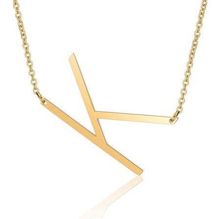Damhalsband med sidoblocksformad initialbokstav, rostfritt stål engelsk bokstav halsband, guld, K