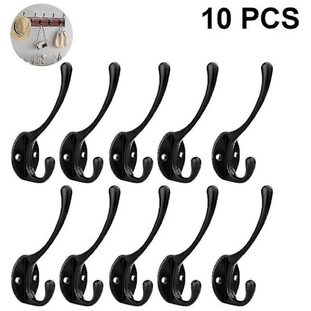 Coat Hooks Wall Mounted, 10 Pack Black Retro Wall Hooks Double Prong Metal For Hanging Coat, Clothes