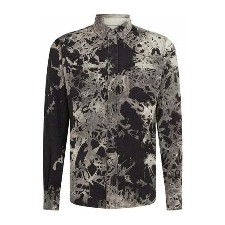 Dolce & Gabbana, Foliage Print Denim Shirt Czarny, Mężczyzna, Rozmiar: L