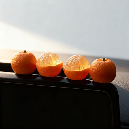 Kreative fruktformede bildekorasjoner og ornamenter, søte dashbord-skjermdekorasjoner - realistiske kunstige appelsiner til bilen din.