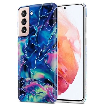 Fodral till Samsung Galaxy S21 5G Fodral i blå rosa marmor nr 17 Fodral Skydd Silikon TPU-plånbok