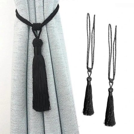 2 stk. Gardinbindinger Kvast Bindinger, Håndlavede Gardinholdere Reb Gardinbindinger Håndlavede Gardinholdere Til Hjemmekontor Vindue PLS sort