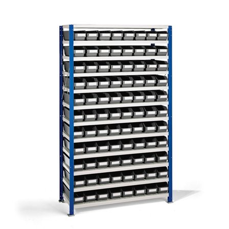 Regał REACH + MIX z pojemnikami, 88 szarych pojemników, 1740x1000x300 mm