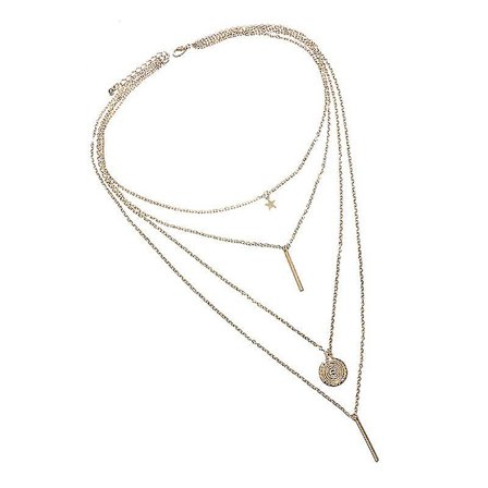 Kvindes Multi-lags Krage Vedhæng Choker Halskæder Række Kæde Halskæder Multilags Halskæde (1 stk, Guld)