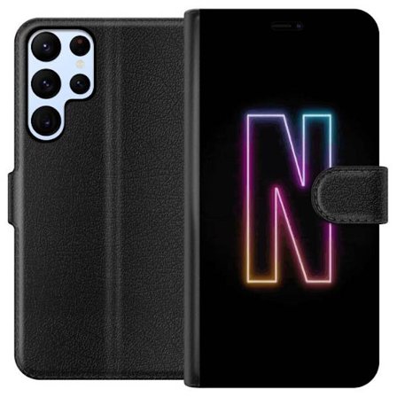 Kompatibelt Lommeboketui til Samsung Samsung Galaxy S22 Ultra 5G Minimalistisk neonbokstav N i fargeskiftende lys mot svart bakgrunn