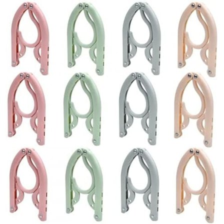 12 Pak Rejsefoldbare Bøjler 4 Farver, Bærbar Tøjstativ