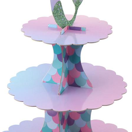 1 Set Tre Lager Sjöjungfru Tårtställ Mermaid Dessertställ Bir