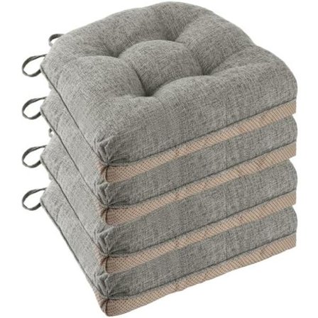 Sklisikre stolputer for spisestoler, sett med 4, 46*43*9 cm sittepute med bånd{YFL}