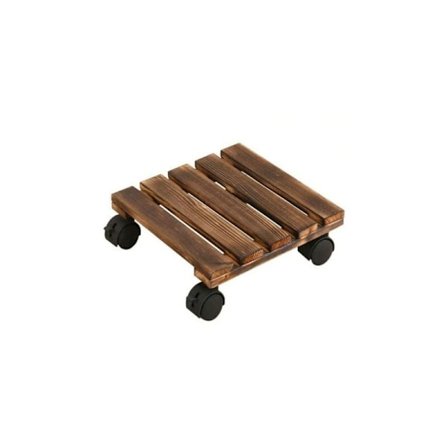 Blomkruka i lantlig stil med hjul, 35 x 35 cm, inomhus, rullande kruka i massivt trä, kastanj