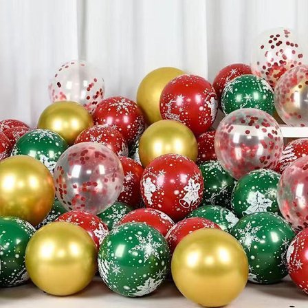 God Jul festballongdekorationer, latex röd, grön och vit festballongset, Nyårsfestballongset.
