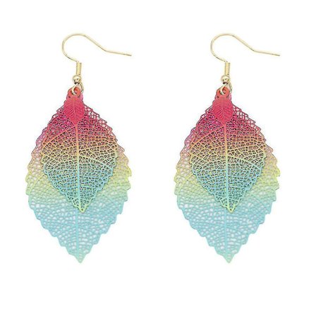 Earrings Double Layered Leaf Tassel Colorful Metal Ear Drops for Daily Use