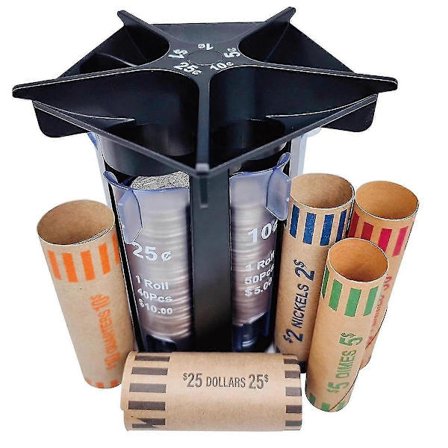 Møntsorteringsrør Mønttæller med Møntpapir, 5-i-1 Veksel Sorteringsmaskine, Møntorganisator Møntholder